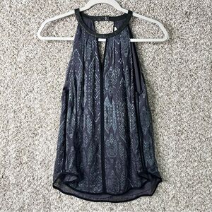Rebecca Taylor Top Womens 4 Gray Silk Blend Snake Print Leather Trim Halter Tank